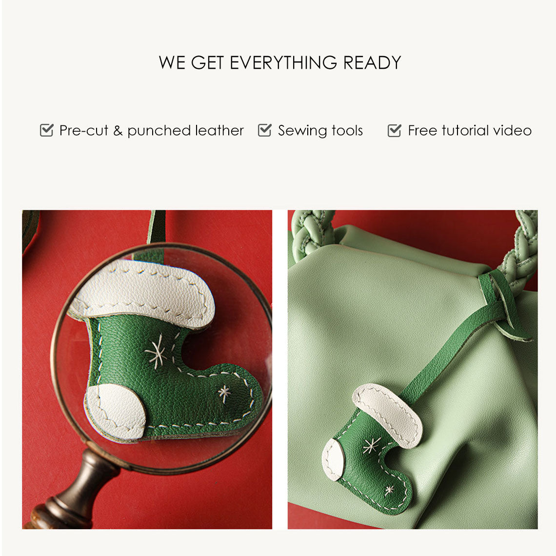 CUCUBIRD POPSEWING® Leather Christmas Sock Keychain DIY Kit