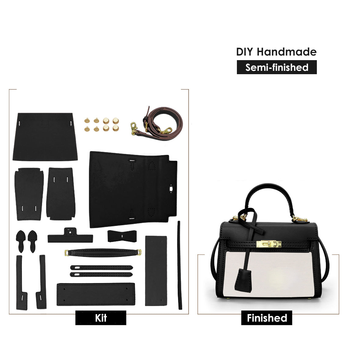 CUCUBIRD POPSEWING® Leather Dustbag Recycle Kelly Bag DIY Kit Black