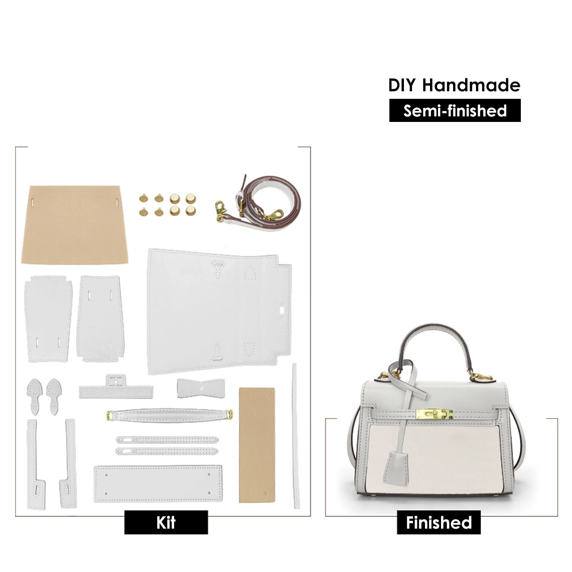 CUCUBIRD POPSEWING® Leather Dustbag Recycle Kelly Bag DIY Kit White