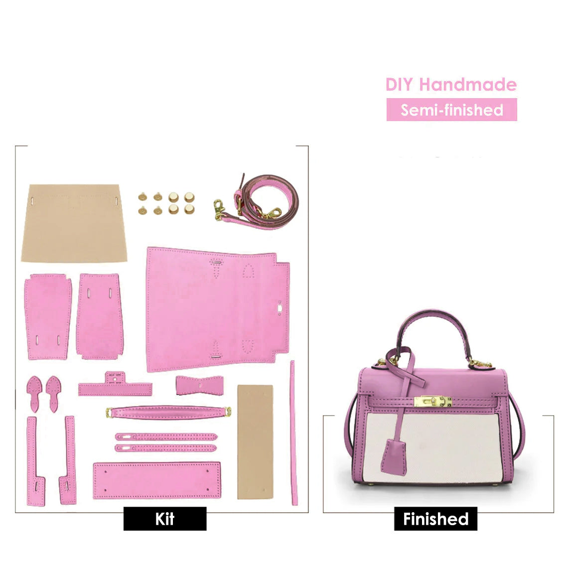 CUCUBIRD POPSEWING® Leather Dustbag Recycle Kelly Bag DIY Kit Pink