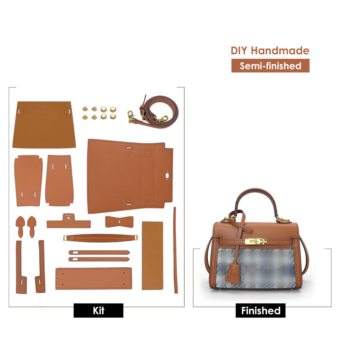 CUCUBIRD POPSEWING® Leather Dustbag Recycle Kelly Bag DIY Kit Brown