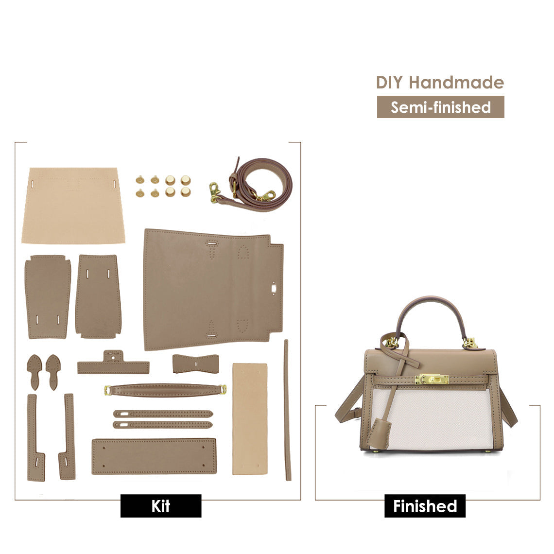 CUCUBIRD POPSEWING® Leather Dustbag Recycle Kelly Bag DIY Kit Khaki