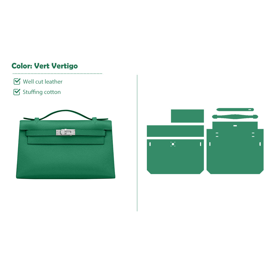 CUCUBIRD CUCUBIRD Full Grain Leather Inspired Kelly Clutch - Advanced DIY Kits Vert Vertigo U4 / Gold