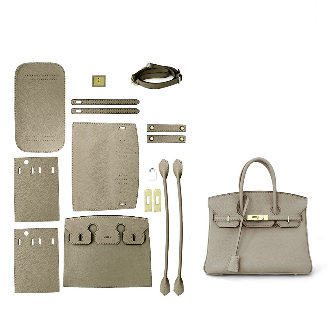 CUCUBIRD POPSEWING® Top Grain Leather New Platinum Bag DIY Kit Small - 20 cm / Khaki