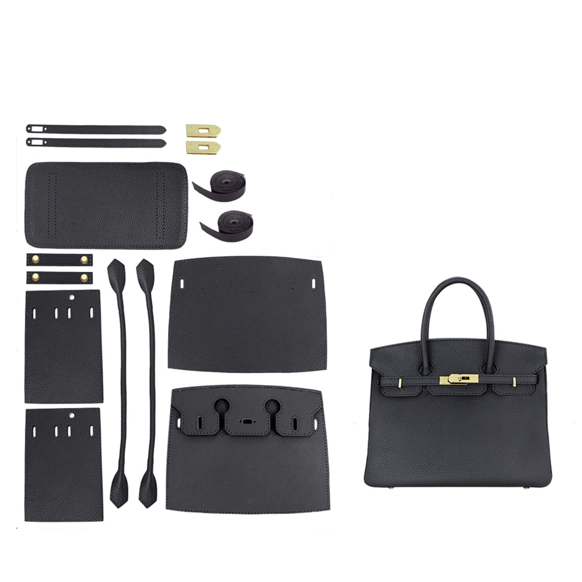 CUCUBIRD POPSEWING® Top Grain Leather New Platinum Bag DIY Kit Small - 20 cm / Black - Black Thread Only