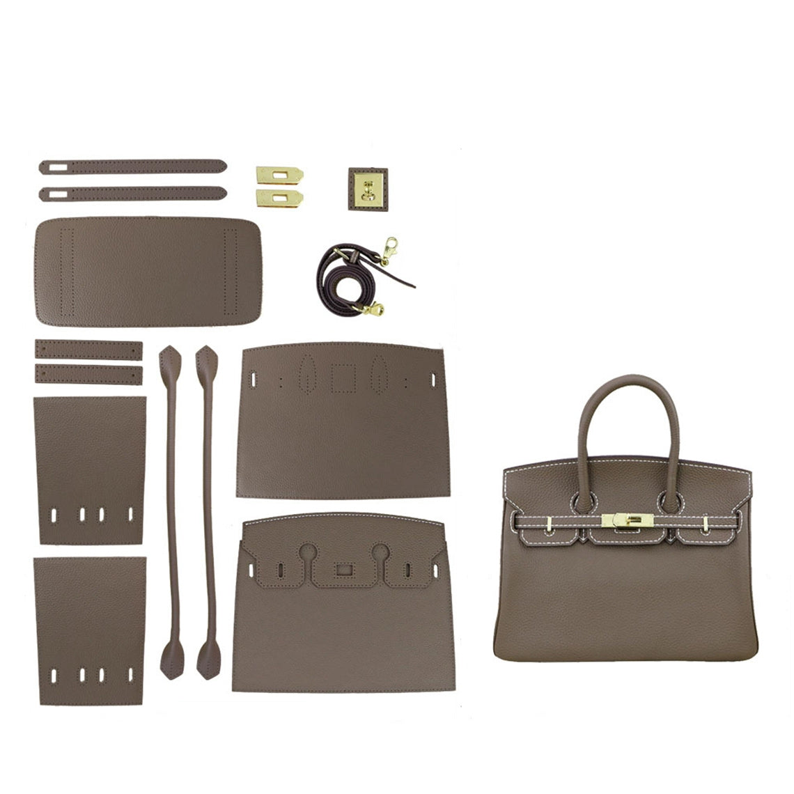 CUCUBIRD POPSEWING® Top Grain Leather New Platinum Bag DIY Kit Small - 20 cm / Taupe