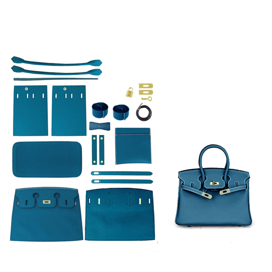 CUCUBIRD POPSEWING® Top Grain Leather New Platinum Bag DIY Kit Medium - 25 cm / Peacock Blue