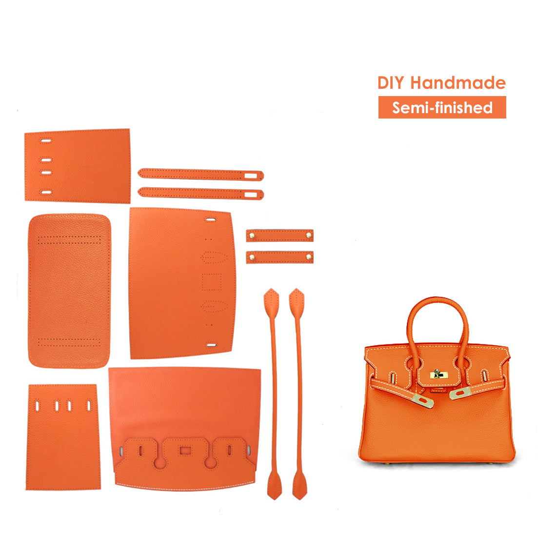 CUCUBIRD POPSEWING® Top Grain Leather New Platinum Bag DIY Kit Small - 20 cm / Orange
