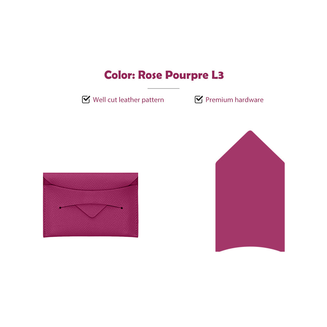 CUCUBIRD CUCUBIRD Full Grain Leather Classic Envelope Card Holder DIY Kits Rose Pourpre L3