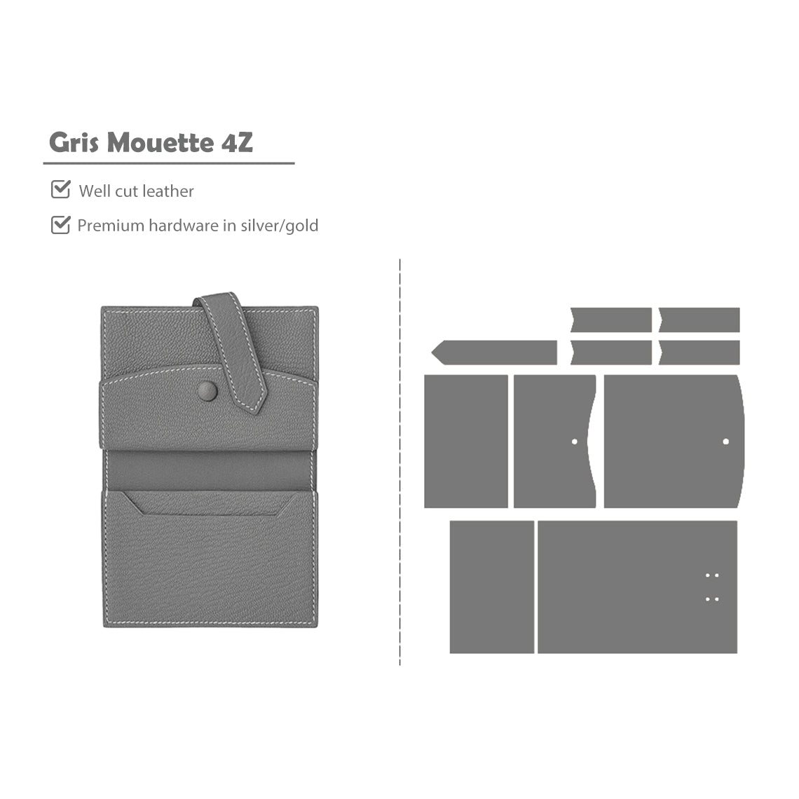 CUCUBIRD CUCUBIRD Full Grain Leather Bearn Coin Wallet DIY Kits Gris-Mouette-4Z-Gold?