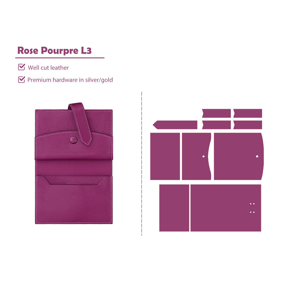 CUCUBIRD CUCUBIRD Full Grain Leather Bearn Coin Wallet DIY Kits Rose-Pourpre-L3-Gold?