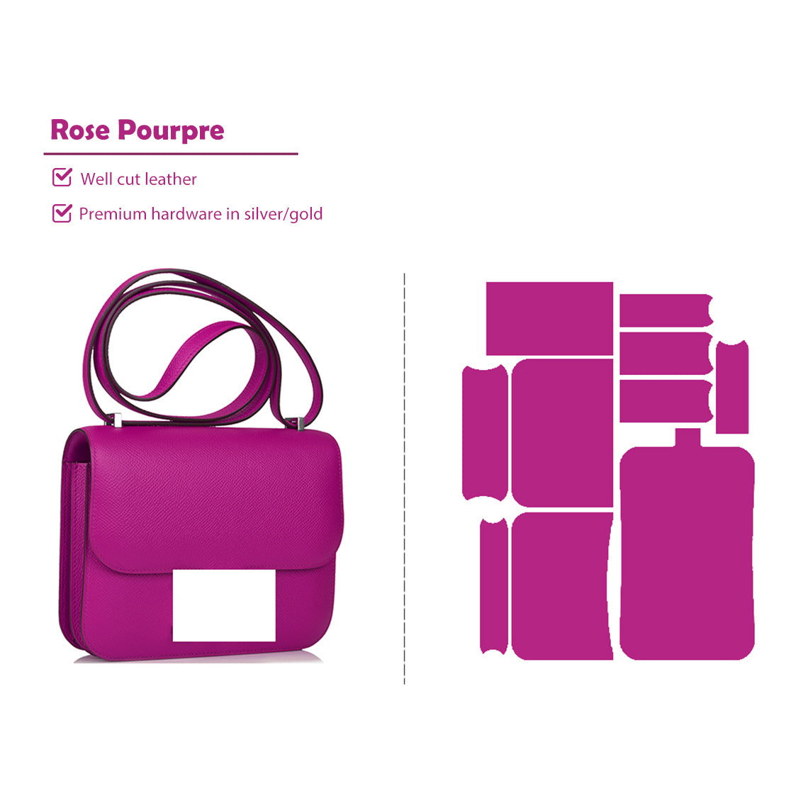 CUCUBIRD POPSEWING® Full Grain Leather Inspired Kanstance 24 - Advanced DIY Kits Rose Pourpre / Silver