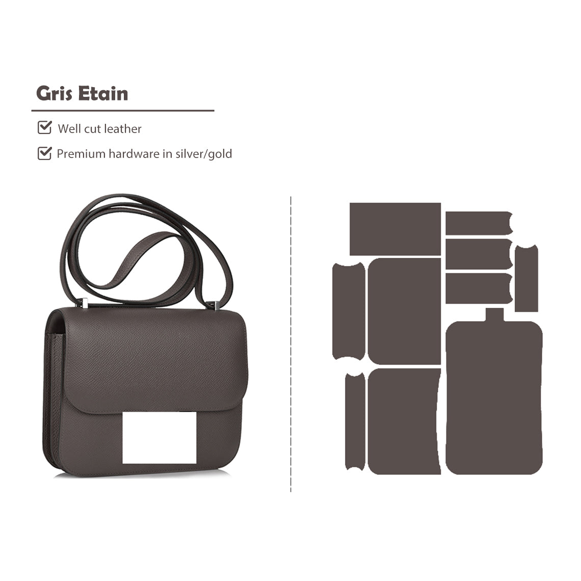 CUCUBIRD POPSEWING® Full Grain Leather Inspired Kanstance 24 - Advanced DIY Kits Gris Etain / Silver
