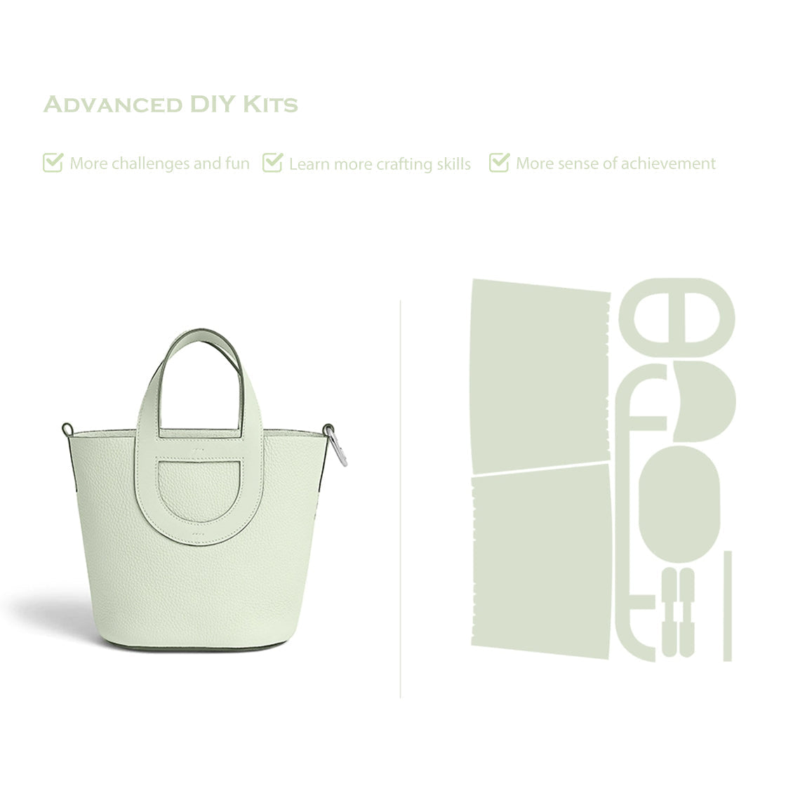 CUCUBIRD POPSEWING® Full Grain Leather Inspired Loop Handbag - Advanced DIY Kit Vert Fizz / Silver