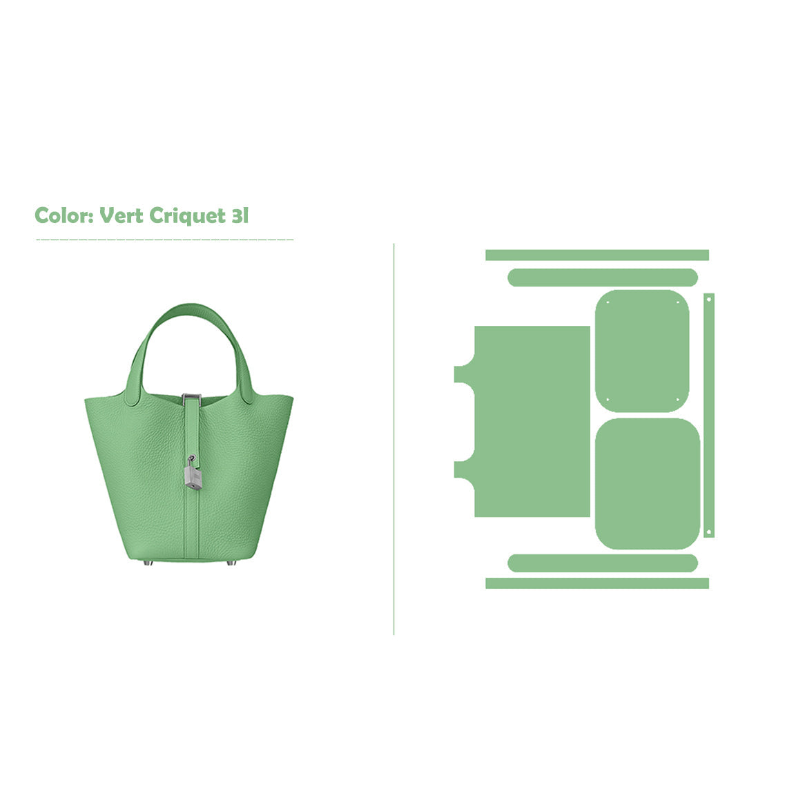 CUCUBIRD POPSEWING® Full Grain Leather New Lock Tote Bag - Advanced Kits 22 cm / Vert Criquet 3l