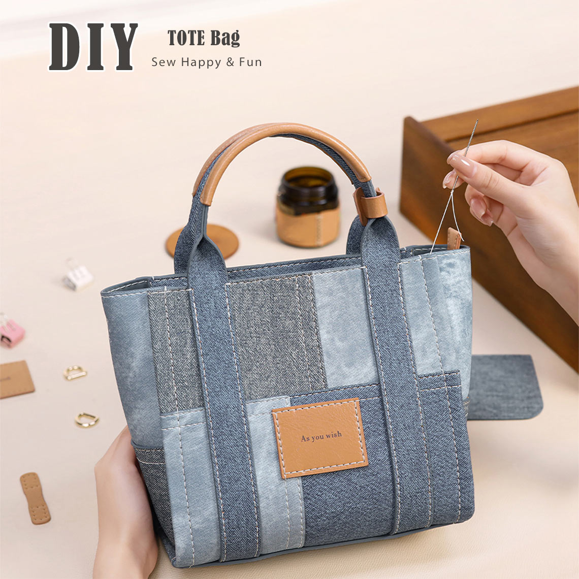 CUCUBIRD CUCUBIRD Leather Contrast Denim Handbag DIY Kits ?