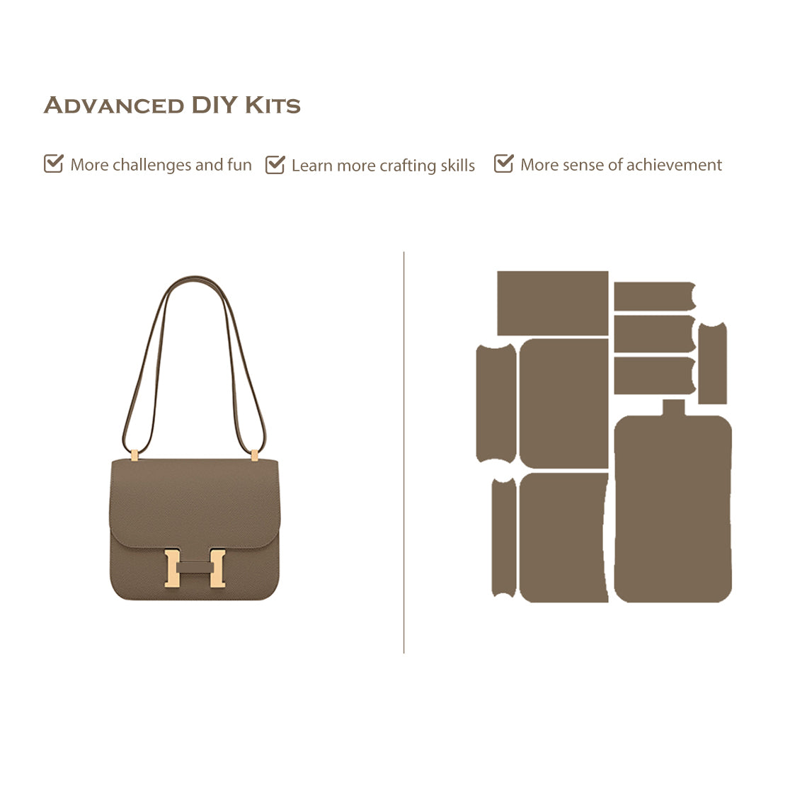 CUCUBIRD POPSEWING® Full Grain Leather Inspired Kanstance 24 - Advanced DIY Kits Etoupe / Silver
