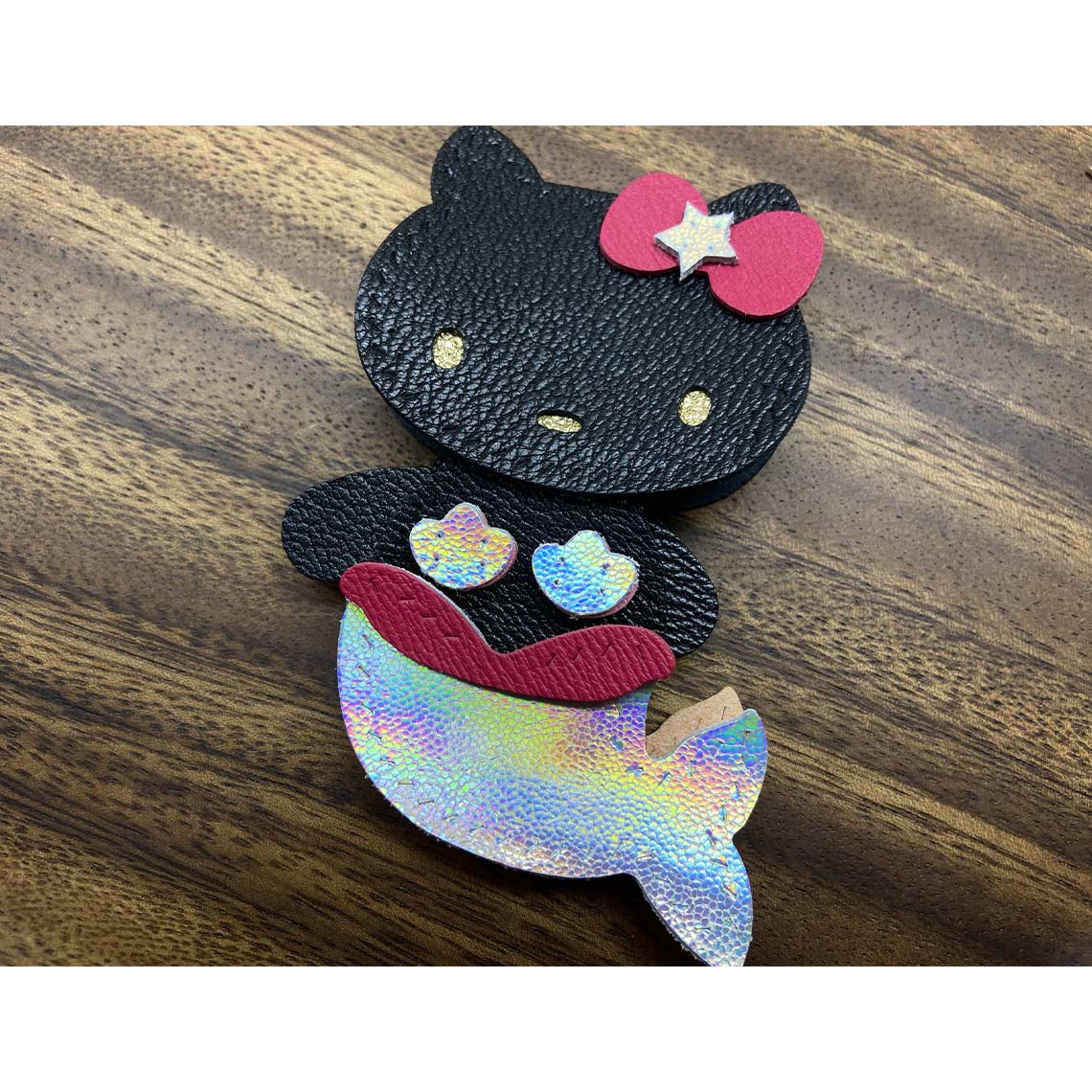 CUCUBIRD POPSEWING® Leather Mermaid Kitty Charm DIY Kit Black - Shiny Tail / Charm