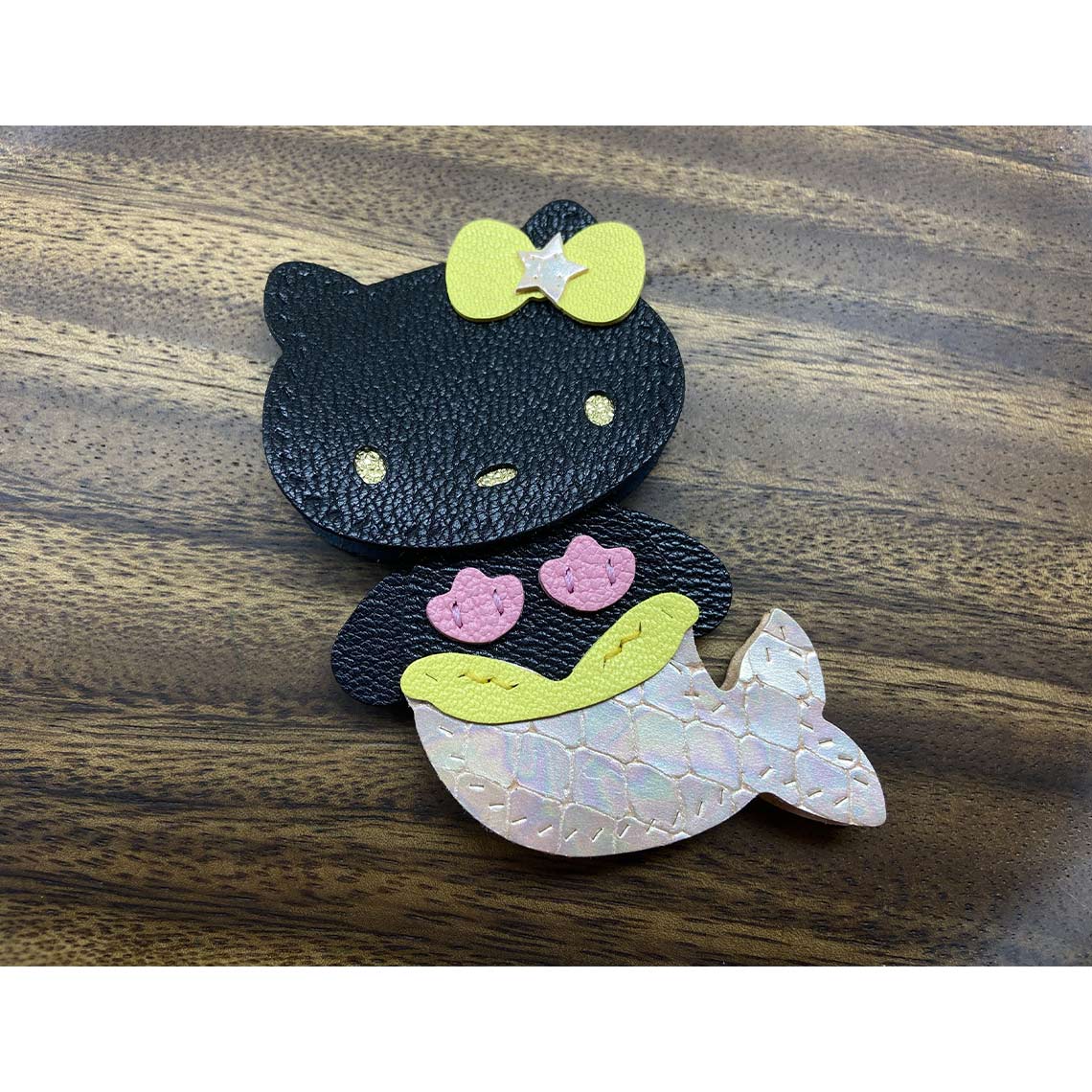 CUCUBIRD POPSEWING® Leather Mermaid Kitty Charm DIY Kit Black - Shiny Pink Tail / Charm