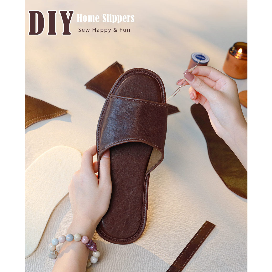 CUCUBIRD Top Grain Leather Home Slippers DIY Kits ?