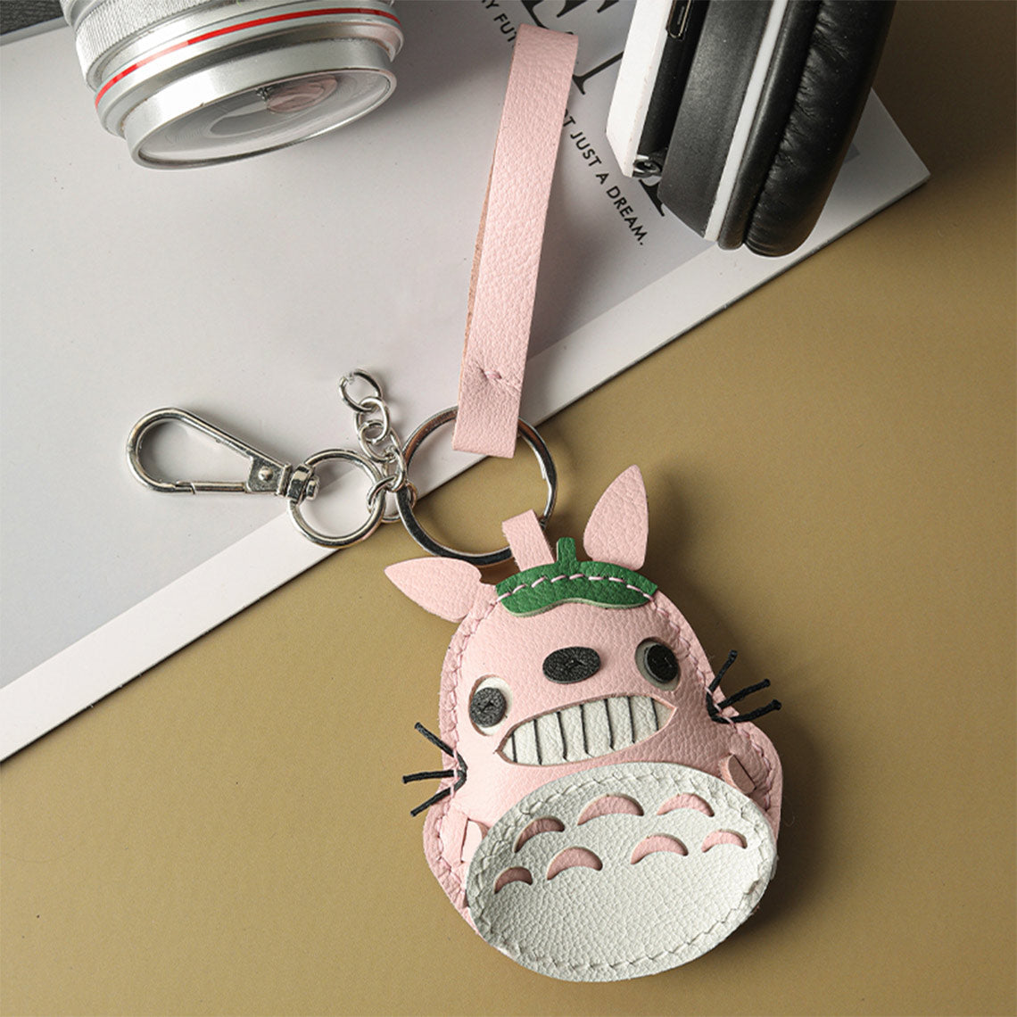 CUCUBIRD POPSEWING® Sheep Leather Totoro Cat Keychain DIY Kit Pink