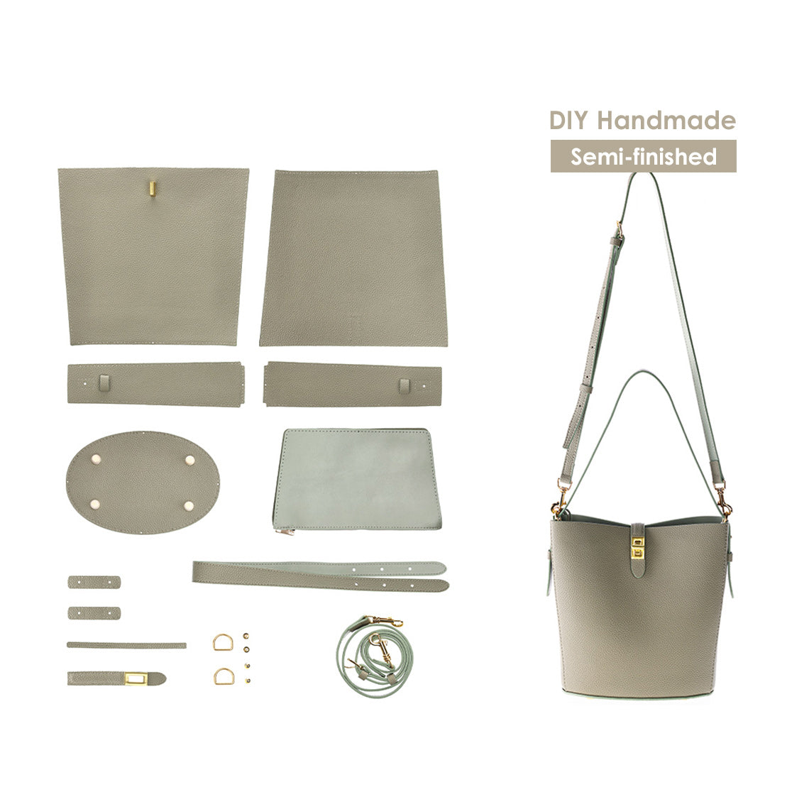CUCUBIRD Leather Simple Bucket Crossbody Bag DIY Kit Green?