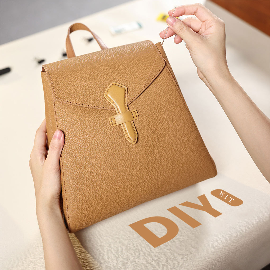 Top Grain Leather Women Tote Backpack DIY Kit - CUCUBIRD