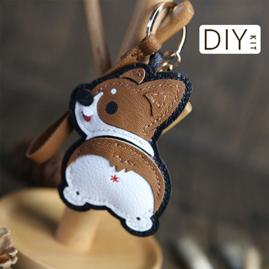 Sheep Leather Corgi Dog Keychain DIY Kit - CUCUBIRD