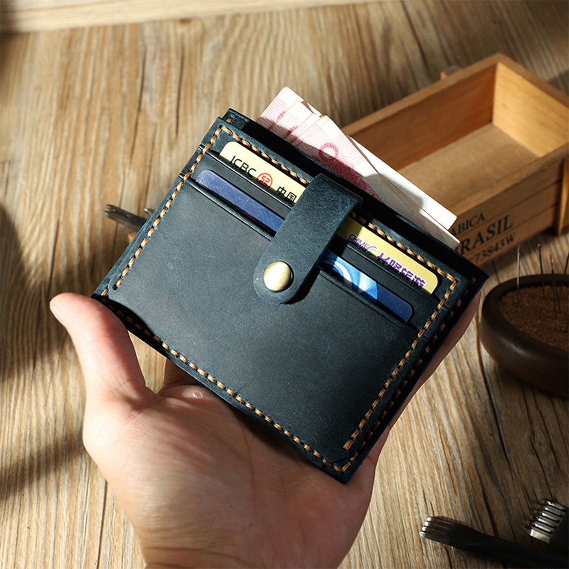 Crazy Horse Leather Double Card Holder DIY Kits - CUCUBIRD