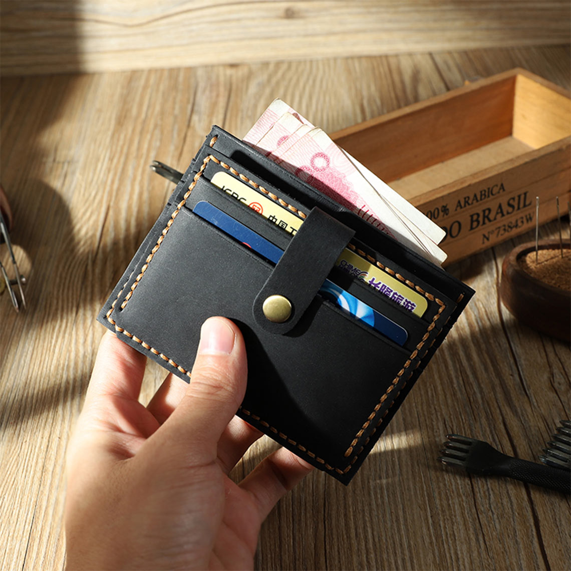 Crazy Horse Leather Double Card Holder DIY Kits - CUCUBIRD