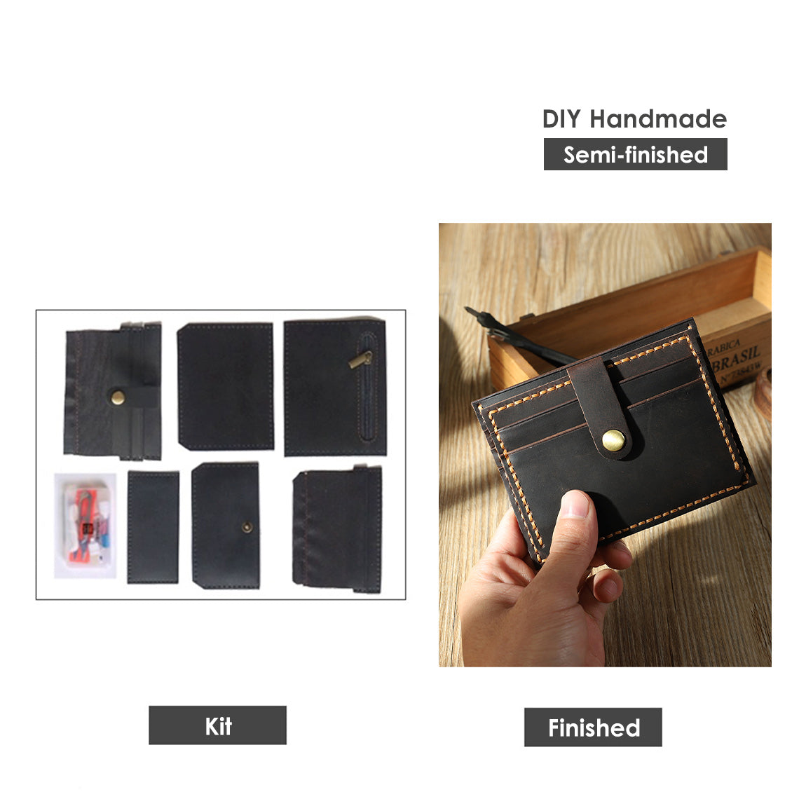 Crazy Horse Leather Double Card Holder DIY Kits - CUCUBIRD