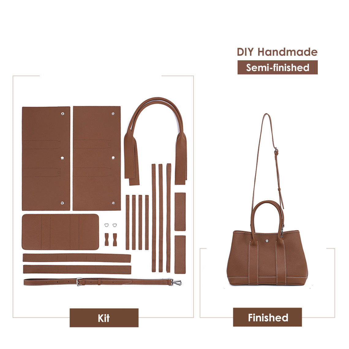 CUCUBIRD Top Grain Leather Garden Party Handbag DIY Kit Brown?