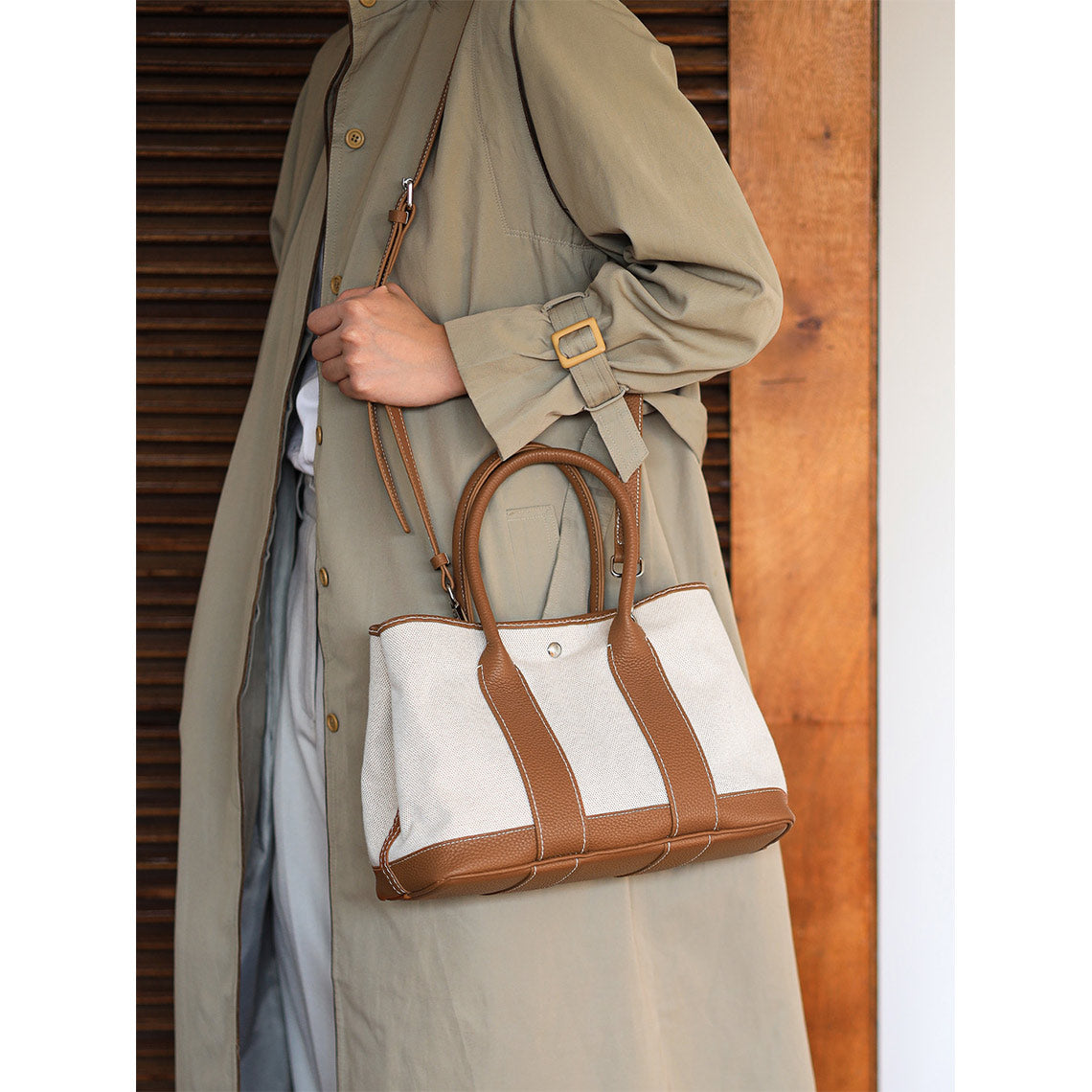 CUCUBIRD Top Grain Leather Garden Party Handbag DIY Kit Canvas-Brown-leather?