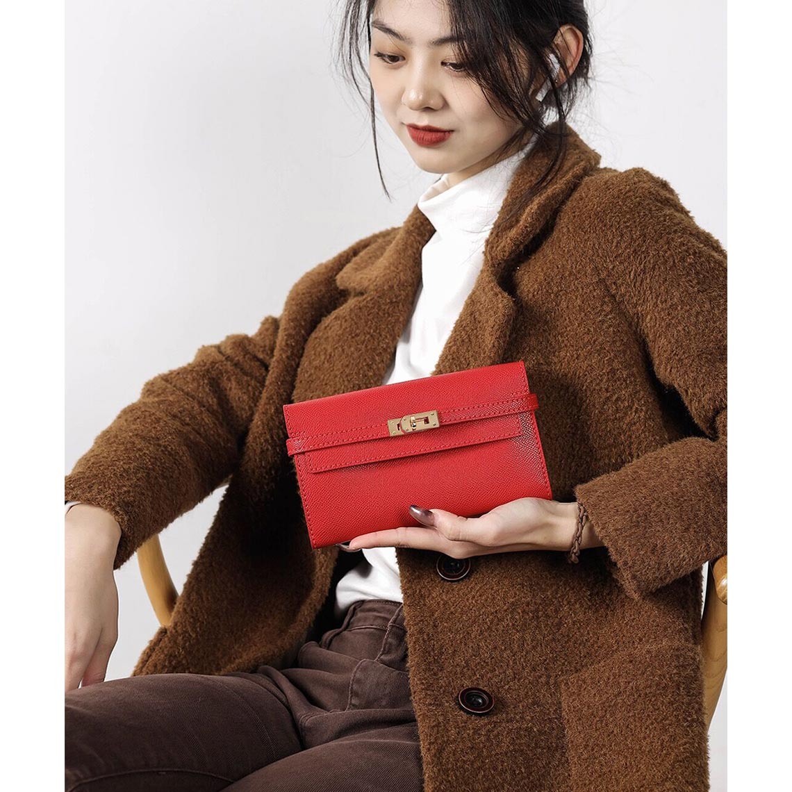 CUCUBIRD Leather Kelly Long Wallet DIY Kit Red-No-strap?