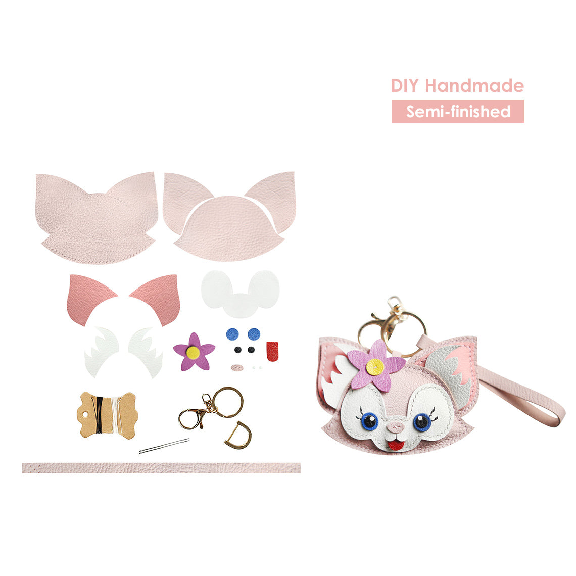 CUCUBIRD Leather Pink Fox Keychain DIY Kit Style-A?