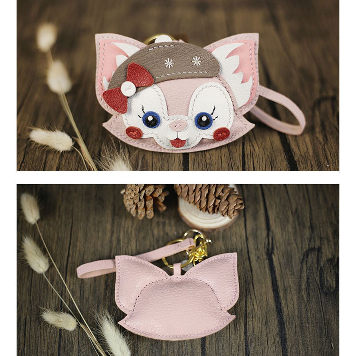 CUCUBIRD Leather Pink Fox Keychain DIY Kit ?