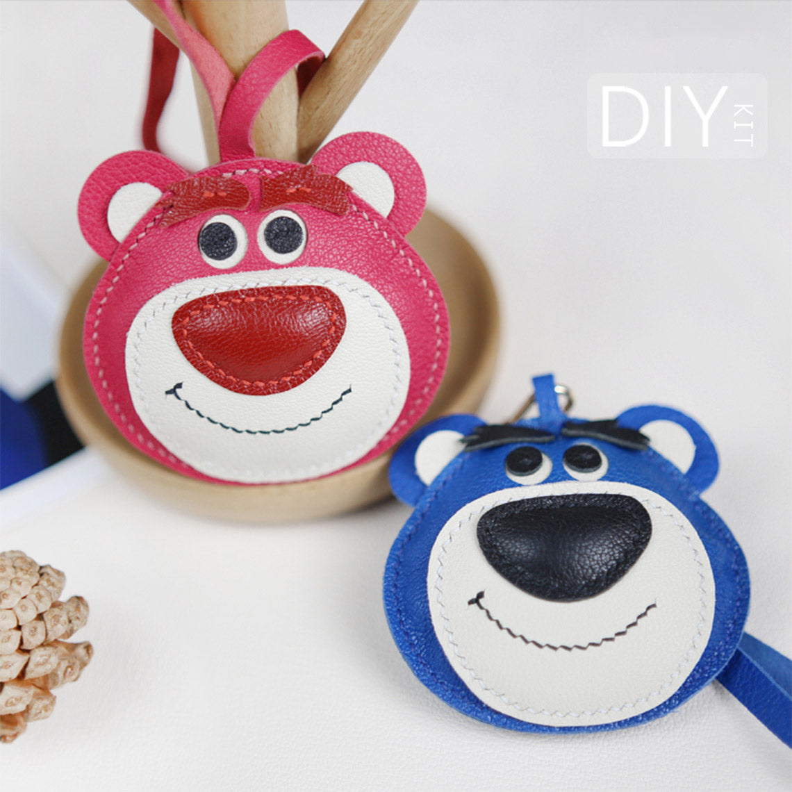 CUCUBIRD Leather Pink Strawberry Bear Bag Charm DIY Kit ?