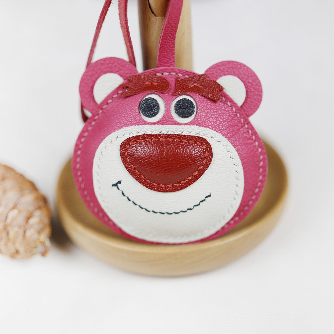 CUCUBIRD Leather Pink Strawberry Bear Bag Charm DIY Kit Pink-Keychain?