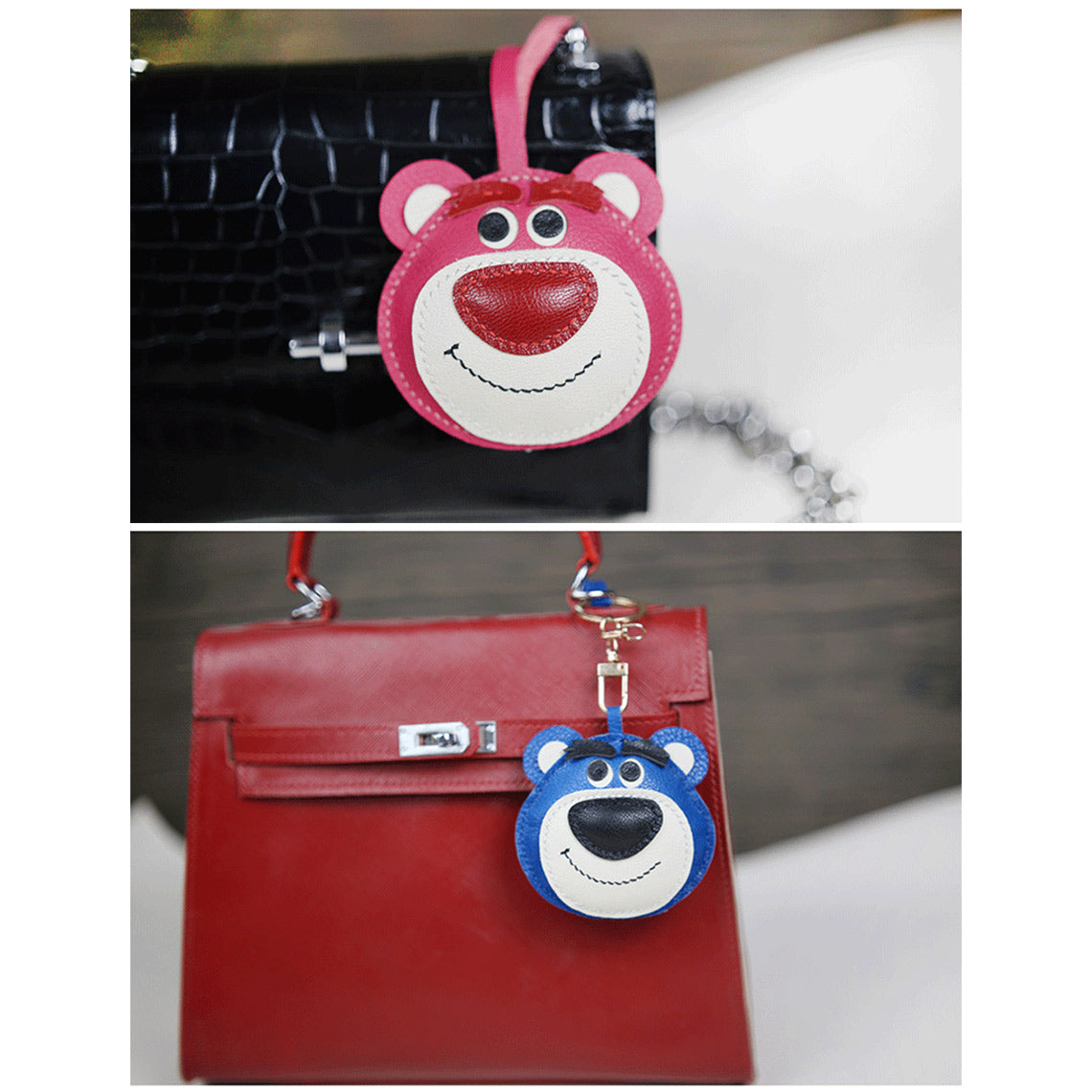 CUCUBIRD Leather Pink Strawberry Bear Bag Charm DIY Kit Blue-Keychain?
