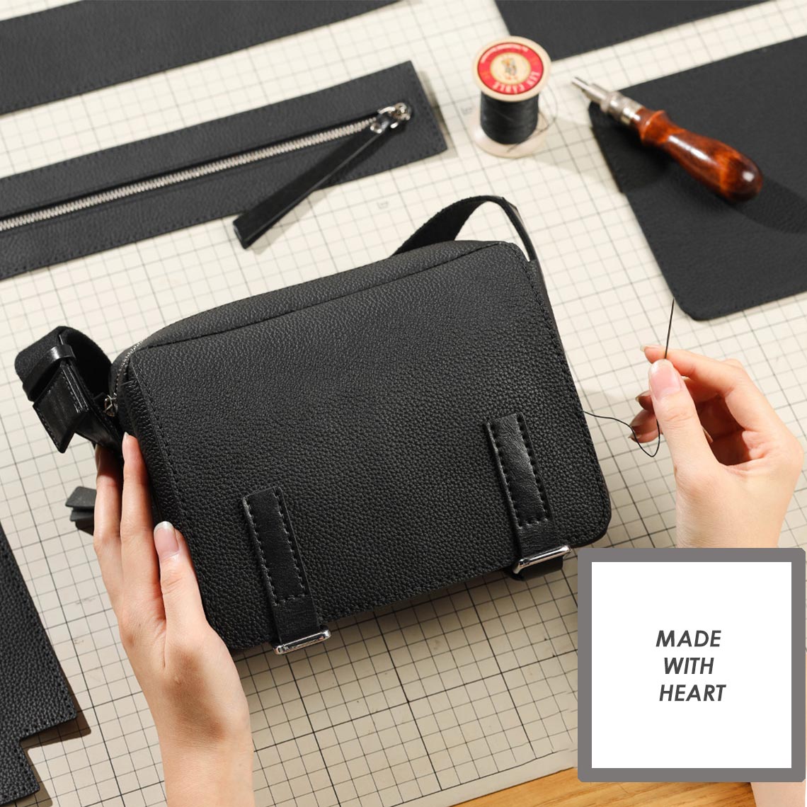 CUCUBIRD Top Grain Leather Men Mini Messenger Bag DIY Kit ?