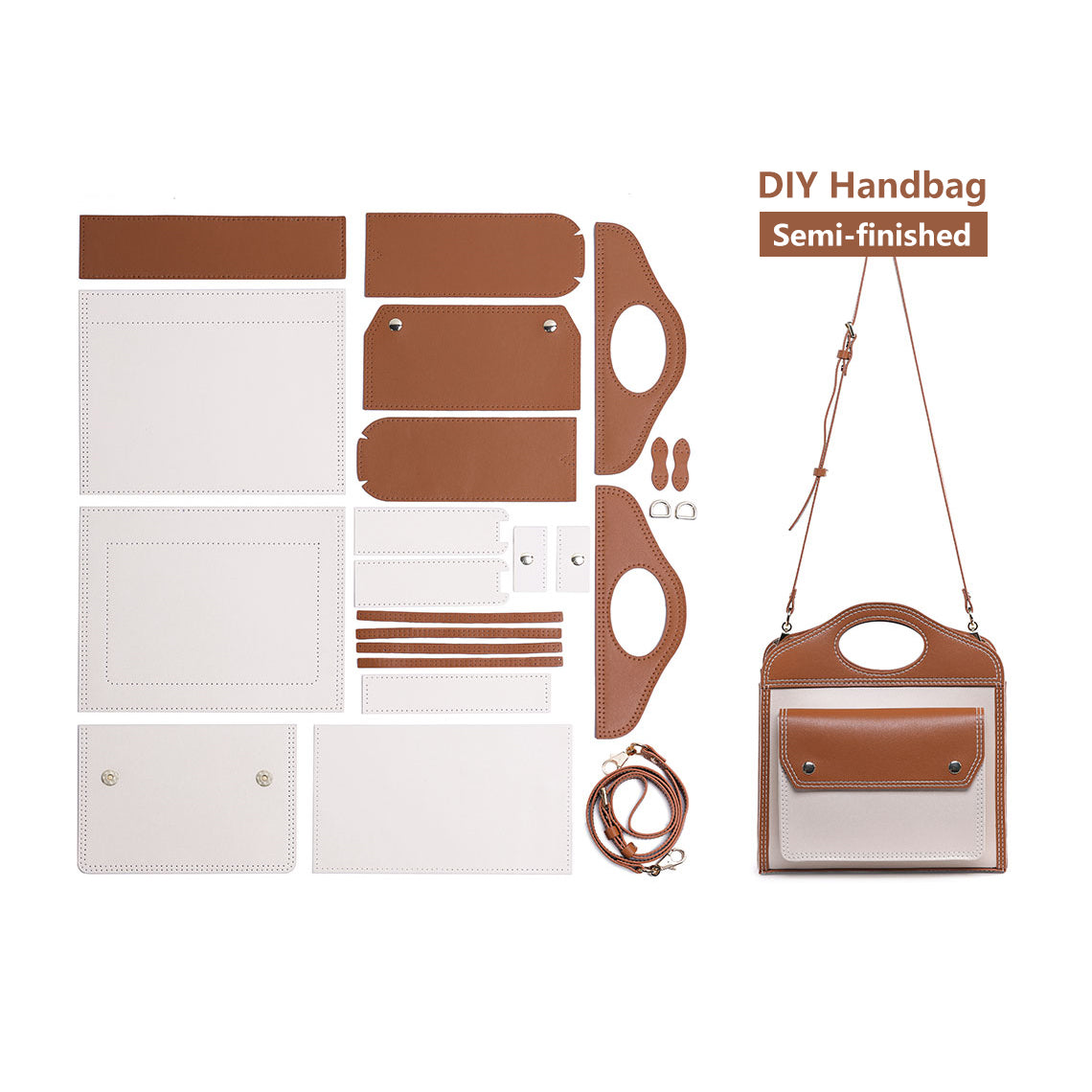 CUCUBIRD Leather Lady Pocket Crossbody Bag DIY Kit Brown-White?