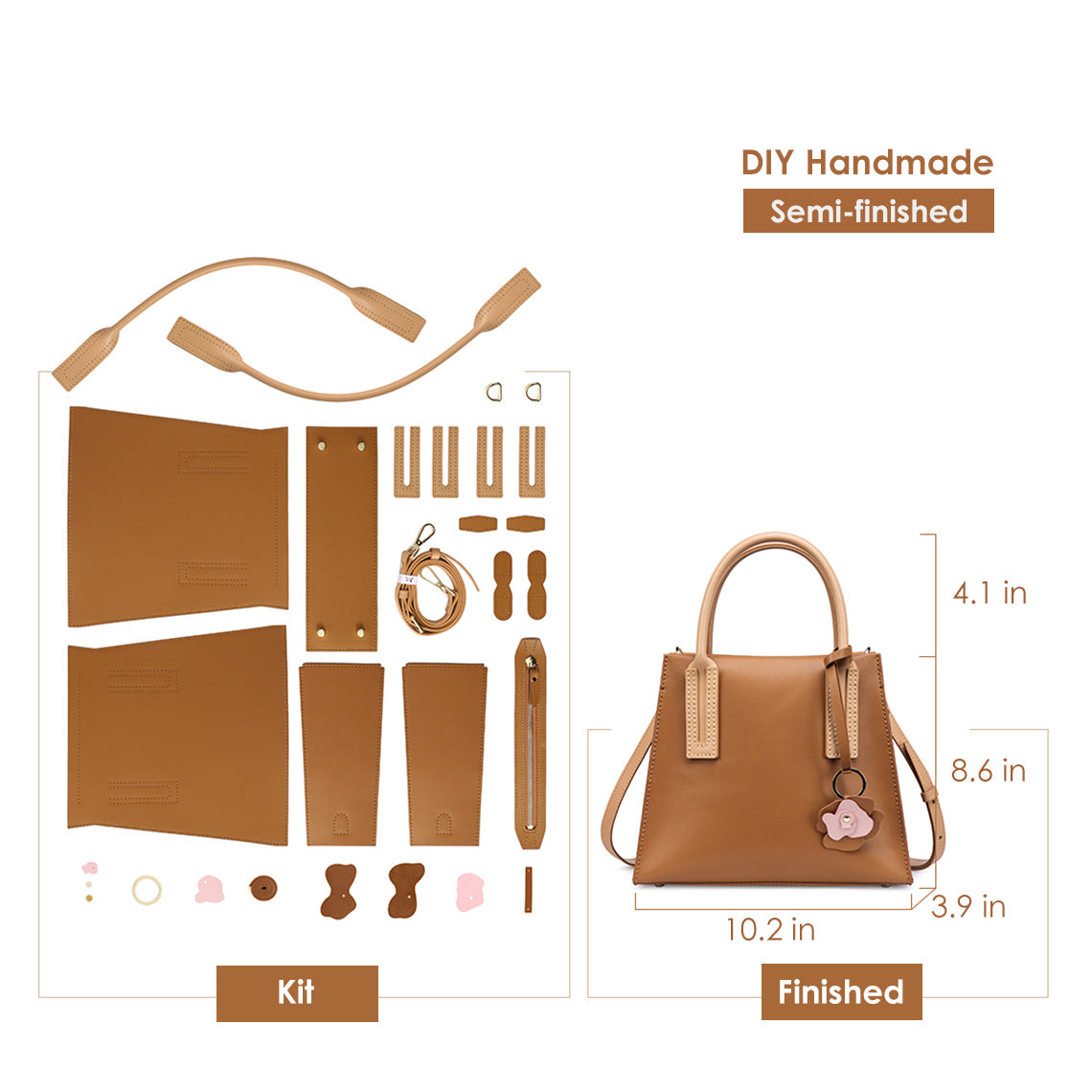 CUCUBIRD Leather Women Top Handles Handbag DIY Kit Brown?