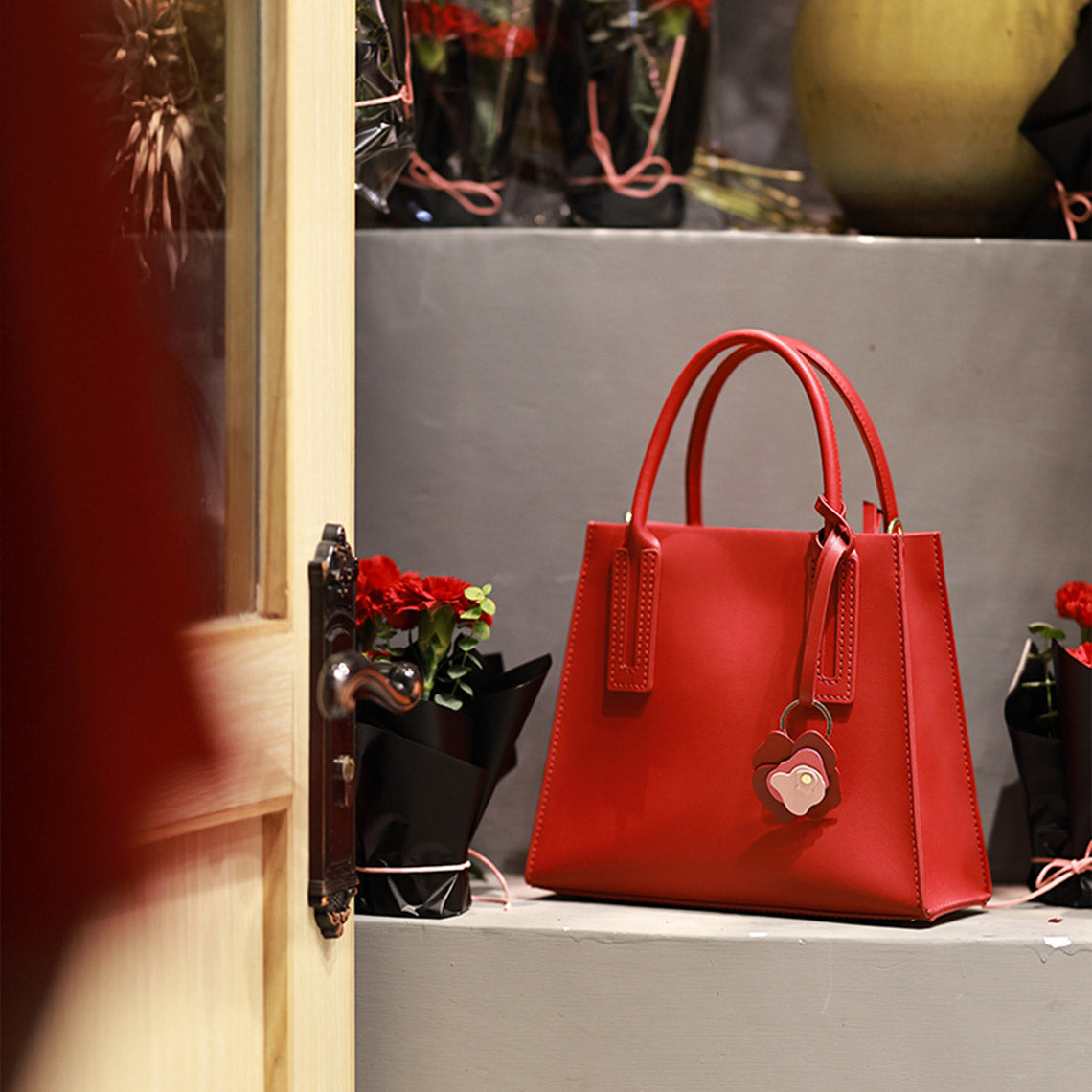 CUCUBIRD Leather Women Top Handles Handbag DIY Kit Red?