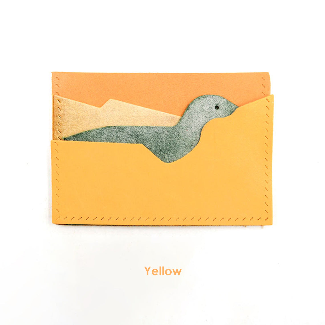 CUCUBIRD Top Grain Leather Dinosaur Card Holder DIY Kit Cowhide-Yellow?