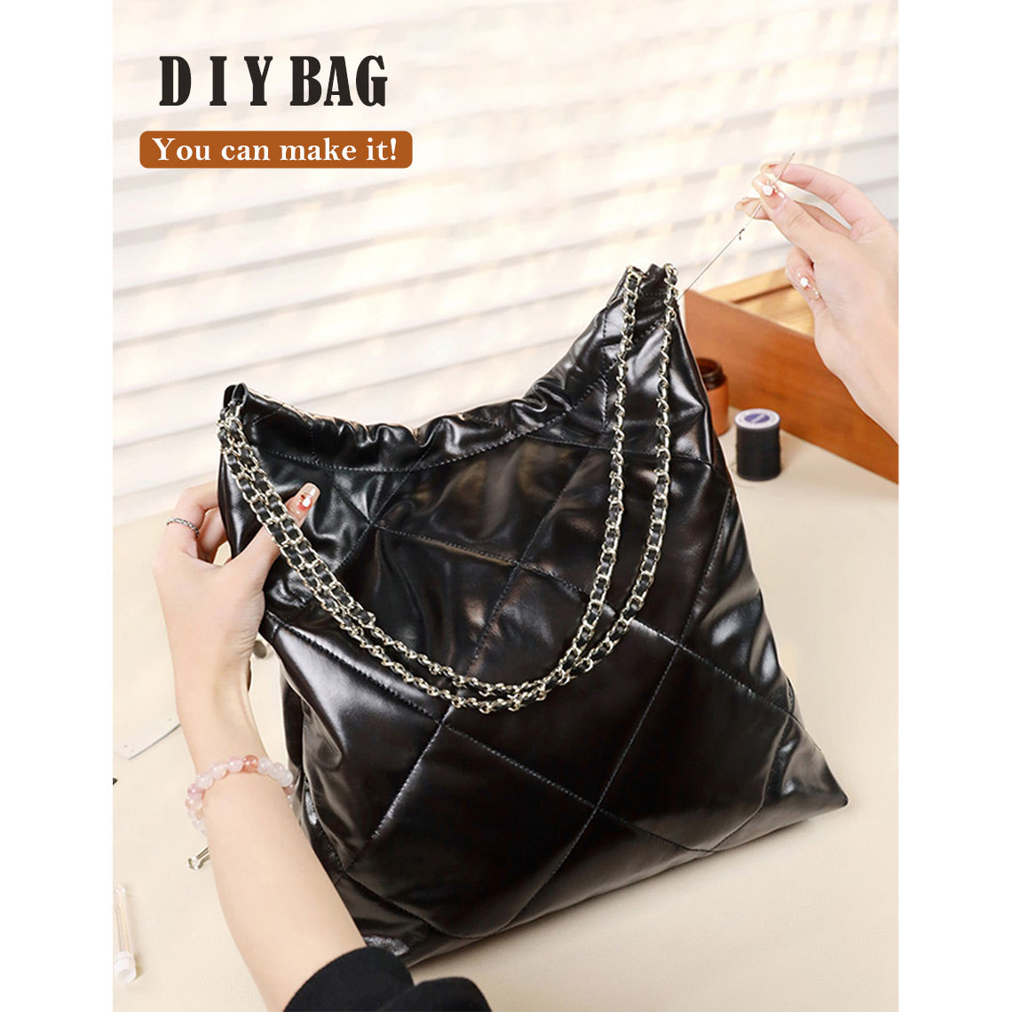Top Grain Leather Quilted Chain Tote Bag DIY Kit