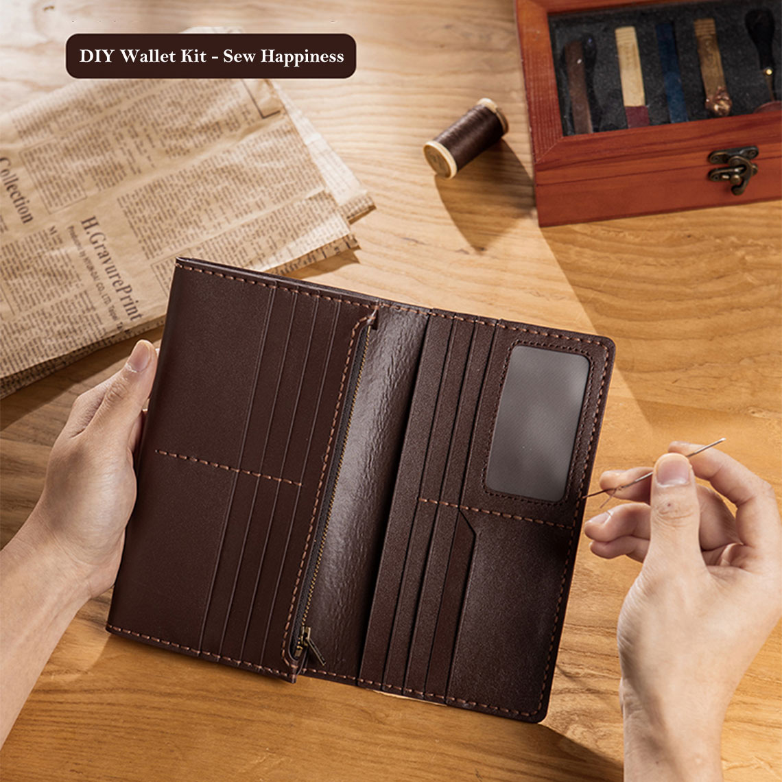 CUCUBIRD Full Grain Leather Long Bifold Wallet DIY Kit ?