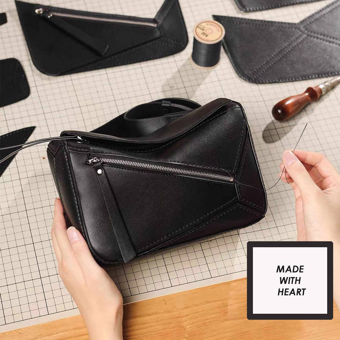 CUCUBIRD Leather Men Puzzle Crossbody Shoulder Bag DIY Kit ?