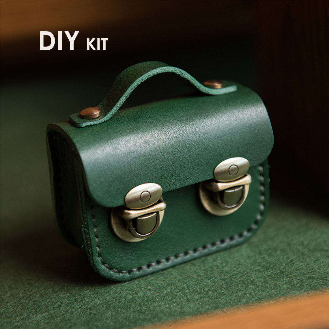 CUCUBIRD Full Grain Leather Mini Satchel DIY Kit Vegetable-Tanned-Dark-Green?