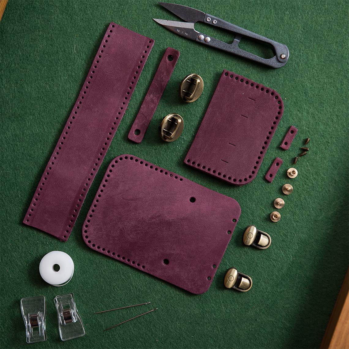 CUCUBIRD Full Grain Leather Mini Satchel DIY Kit Nubuck-Purple?