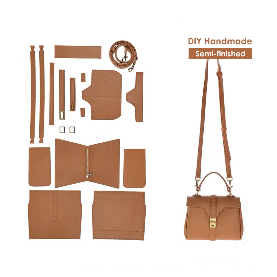 CUCUBIRD Leather Top Handle Mini Tote Bag DIY Kit Brown?
